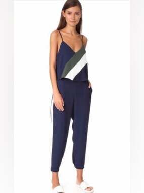 NWT Parker Colorblock Overlay Jumpsuit Navy Green White Size 4 MSRP $298